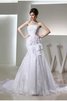 Abito da Sposa Senza Maniche in Organza con Applique con Perline Allacciato - 1