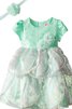 Abito da Cerimonia Bambini Tondo con Manica Corte con Fiocco A-Line con Fiore in Taffeta - 1