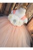 Abito da Cerimonia Bambini con Piega in Tulle Ball Gown con Perline con Fiore Alla Caviglia - 1