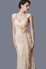 Perlenbesetztes Spitze glamouröses Abendkleid mit Bordüre mit gekappten Ärmeln - 2