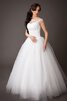 Abito da Sposa in pizzo Ball Gown in Tulle Barchetta Naturale con Piega - 1