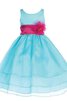 Robe de cortège enfant jusqu'à la cheville en satin col u profond avec fleurs ceinture - 1