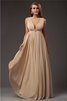 Robe de soirée naturel de col en v de princesse avec sans manches avec perle - 1