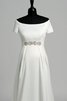A-Line kurze Ärmeln Satin bodenlanges stilvolles Brautkleid mit Perlen - 3