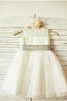 Robe de cortège enfant naturel avec sans manches avec fleurs en tulle avec zip - 1