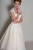 Robe de mariée intemporel col élisabéthain longueur mollet a-ligne en organza - 1