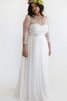 Abito da Sposa a Spiaggia con Maniche Lunghe decorato in pizzo in Chiffon conservatore - 1