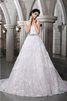 Abito da Sposa con Perline Semplice A-Line Alta Vita V-Scollo - 1