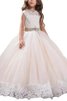 Abito da Cerimonia Bambini A Terra con Fiore in Tulle Ball Gown Naturale - 1