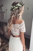 Robe de mariée avec manche courte avec zip a-ligne avant-gardiste de traîne courte - 2