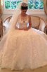Prinzessin Normale Taille Luxus Brautkleid mit Bordüre mit Schaufel Ausschnitt - 1