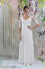 Robe de mariée simple plissé avec décoration dentelle col u profond jusqu'au sol - 1