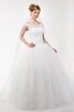 Abito da Sposa Barchetta Ball Gown con Manica Corte con Piega Allacciato Cappellino - 1