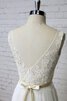 Schaufel-Ausschnitt plissiertes informelles bodenlanges Brautkleid mit Gürtel mit Bordüre - 2