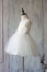 Abito da Cerimonia Bambini Senza Maniche decorato Naturale con Piega Ball Gown con Nastro - 3