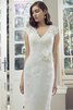 Abito da Sposa con Applique V-Scollo Tubino con Manica Corte in pizzo Cappellino - 3