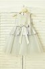 Robe de cortège enfant naturel avec fleurs a-ligne en tulle en tissu pailleté - 2