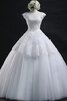 Robe de mariée facile moderne decoration en fleur avec lacets col ras du cou - 1