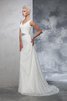 Robe de mariée distinguee naturel de sirène avec décoration dentelle v encolure - 4