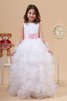 Robe de cortège enfant longue avec fleurs manche nulle a-ligne col u profond - 1