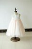 Robe de cortège enfant plissé en tulle avec perle de tour de ceinture empire avec fleurs - 1