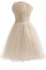 Abito Laurea in Tulle con Perline con Fiore A-Line con Increspature Naturale - 3