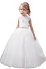 Robe de cortège enfant naturel avec cristal de mode de bal manche nulle en tulle - 1