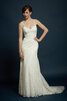 Abito da Sposa Naturale Tubino Elegante a riva con Increspature V-Scollo - 1