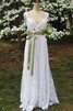 Robe de mariée nature facile avec ruban ceinture v encolure - 4