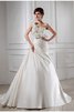 Robe de mariée a-ligne en satin d'épaule asymétrique de princesse cordon - 1