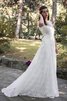 Robe de mariée vintage ceinture en étoffe avec zip de traîne courte a-ligne - 5