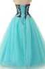 Robe de quinceanera longue de col en cœur en tulle en tissu pailleté avec sans manches - 2