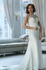 Robe de mariée de traîne mi-longue trou serre appliques manche nulle en satin - 1