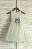 Robe de cortège enfant longue en organza manche nulle avec fleurs avec zip - 1