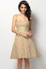 Robe demoiselle d'honneur courte naturel ligne a de princesse en satin - 12