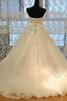 Abito da Sposa A Terra in Tulle Allacciato con Perline Cuore con Applique - 3