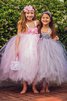 Abito da Cerimonia Bambini in Tulle con Nastro con Fusciacca con Piega Ball Gown alta vita - 4