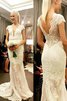 Abito da Sposa in Pizzo Naturale V-Scollo Spazzola Treno Retro - 1