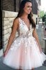 V-Ausschnitt A-Linie Exquisit Prinzessin Abiballkleid mit Applikation - 1