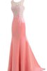 Satin bodenlanges romantisches Elegantes Ballkleid mit Sweep zug mit Applike - 3