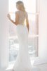 Elastischer Satin Etui V-Ausschnitt bodenlanges prächtiges Brautkleid mit gekappten Ärmeln - 5