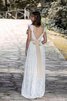 Abito da Sposa A-Line Formale E Informale in Pizzo a Spiaggia con Manica Corte V-Scollo - 3