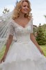 Abito da Sposa Shiena Sheer Naturale A Terra Elegante in Pizzo con Applique - 3