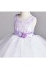 Abito da Cerimonia Bambini con Increspature Ball Gown in Tulle Senza Maniche con Fiore A Terra - 2