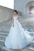 Abito da Sposa in Pizzo Coda A Strascico Cappella Ball Gown Cuore Alta Vita - 3