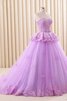 Robe de quinceanera longue en satin de traîne courte en tulle avec perle - 1