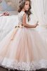 Abito da Cerimonia Bambini A Terra con Fiore in Tulle Ball Gown Naturale - 2