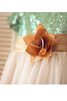 Paillette A-Line Wadenlanges Blumenmädchenkleid mit Blume mit Kurzen Ärmeln - 3
