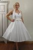 Robe de mariée ruché de lotus manche nulle en taffetas de dos nu - 1