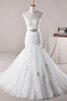 Abito da Sposa in Chiffon in Pizzo con Perline Allacciato Ball Gown Cerniera - 1